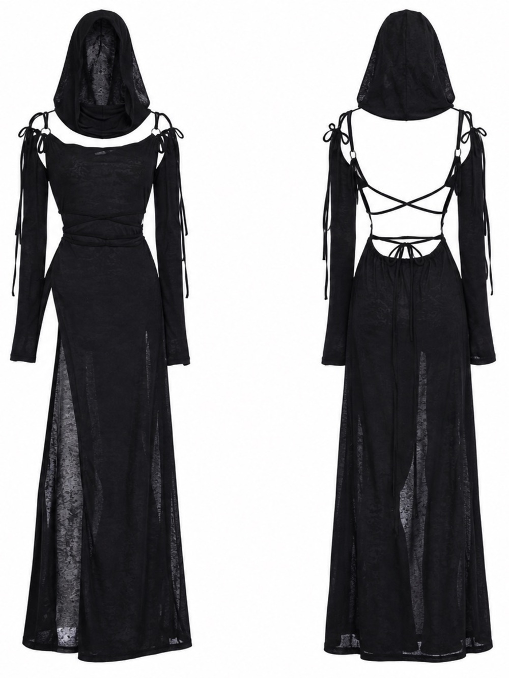 Dolls Kill Black Hooded Backless Lace-Up Maxi Dress / DOWNBEAT HOODED MAXI DRESS